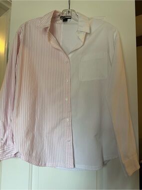 Pink & White Split Button-Up Shirt